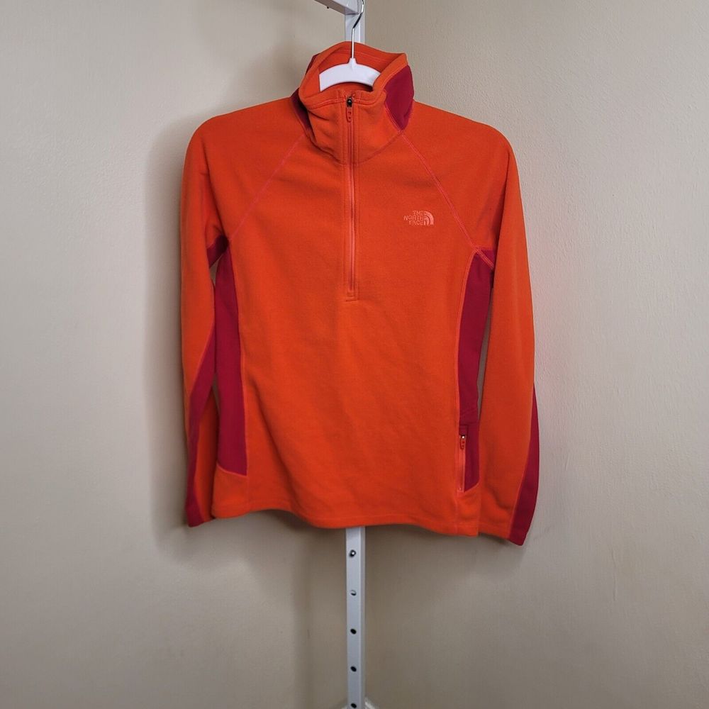The North Face Women's Pullover 1/2 Zip Fleece Sweater Orange Magenta S